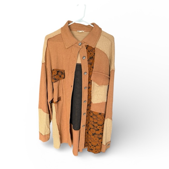 POL Multi Texture and Pattern Brown and  Tan Shacket, L - Picture 4 of 15